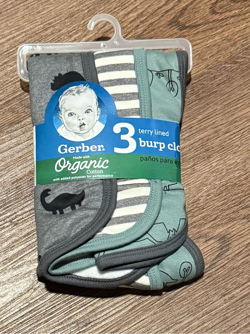 Gerber Organic Cotton Burp Cloths 3-Pack in Gray and Sage